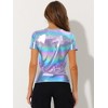 INSPIRE CHIC Women's Clubwear Short Sleeve Shiny Metallic Blouse - 3 of 4