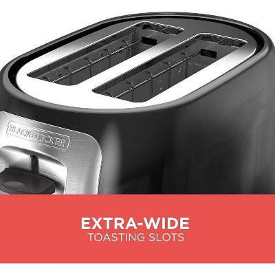 Black and Silver Stainless Steel 2-Slice Toaster with Wide Slots