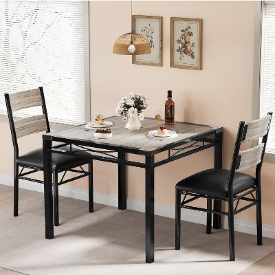 Dining Table Set for 2, Dining Table with 2 Upholstered Chairs, Wood 3-piece Kitchen Dining Room Table Set with Corner Protector for Small Space
