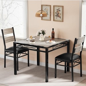 Dining Table Set for 2, Dining Table with 2 Upholstered Chairs, Wood 3-piece Kitchen Dining Room Table Set with Corner Protector for Small Space - 1 of 4