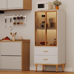 GustoWave Freestanding Pantry Cabinet with Glass Doors & Drawers - Modern Kitchen Storage Cupboard with Gold Accents for Dining Room, Office - 1 of 4