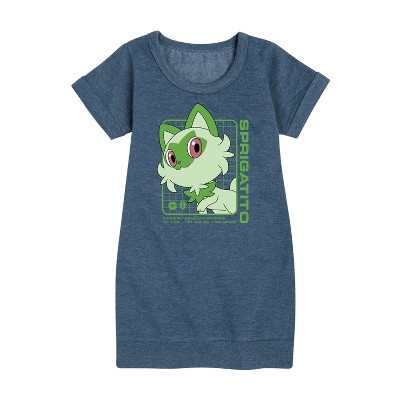 - Pokémon - Sprigatito Stats Graphic Short Sleeve Fleece Dress