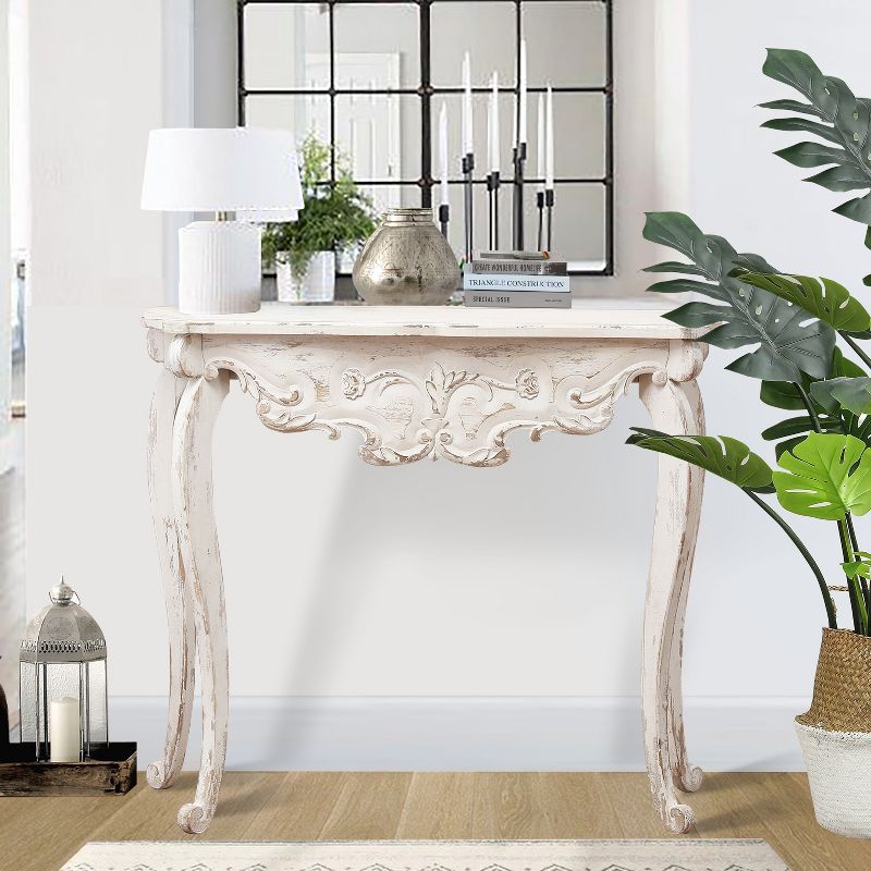 LuxenHome Vintage Off White Wood Console and Entry Table Off-White, 2 of 12