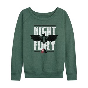 Women's - How to Train Your Dragon - Night Fury Flight Lightweight French Terry Wide Neck Long Sleeve Shirt - 1 of 4