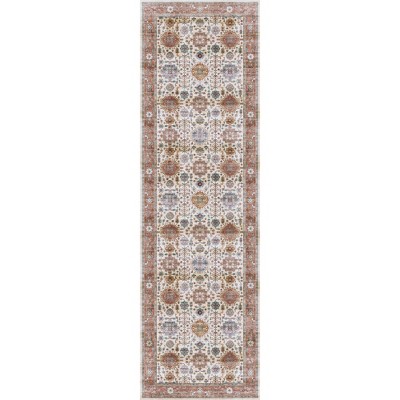 Beige Multicolor Vintage Floral Non-Slip Runner Rug