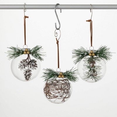 4.25"H Sullivans Christmas White Etched Ball Ornaments Set of 3  Multicolor