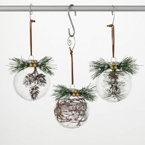 4.25"H Sullivans Christmas White Etched Ball Ornaments Set of 3  Multicolor - 1 of 2
