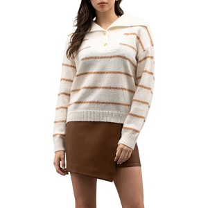 August Sky Women's Striped Shawl Collar Knit Sweater - 1 of 4