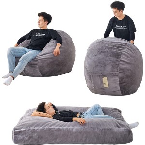 ROOMTEC Giant Bean Bag Chair Bed, Convertible Beanbag Folds from Lazy Chair to Floor Mattress Bed, Large Floor Sofa Couch, Machine Washable - 1 of 4
