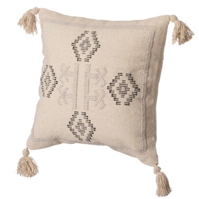 16" Handwoven Cotton Throw Pillow Cover with Tassel Corners