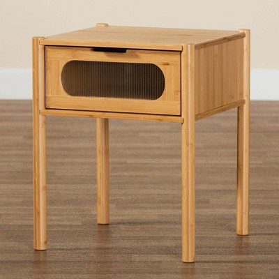 Naresh Natural Bamboo Wood 1-Drawer End Table with Storage