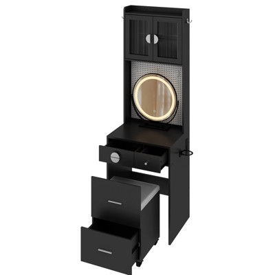 SEVOBAL Vanity Tables Compact Vanity Desk with Mirror Ample Storage and Hidden Stool for Bedroom, Black, 44.88"*24.4"*8.66"