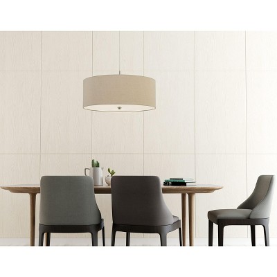 24" Linen Drum LED Pendant Light with Metal Frame