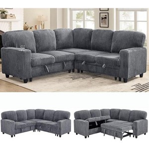 81" Convertible Corduroy Couch 5-Seat L-Shape Sofa Bed Sleeper Couch with Storage USB-C Cup Holders Memory Foam for Living Room - 1 of 4