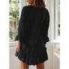 Coolmee Women European And American V Neck Loose Ruffled Long Sleeve Ruffled Hem Button Down Cotton And Linen Mini Dress - 4 of 4