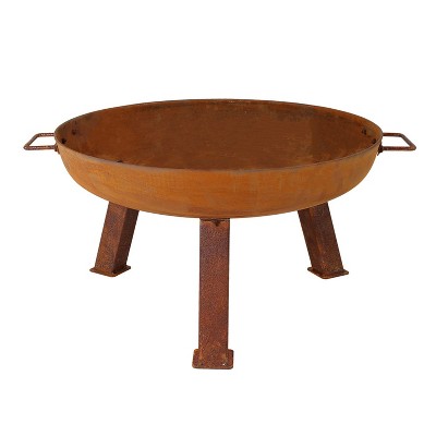 Rustic 24-Inch Round Cast Iron Wood-Burning Fire Pit with Handles