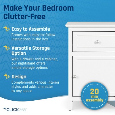 White Manufactured Wood Side Table with Drawer and Cabinet
