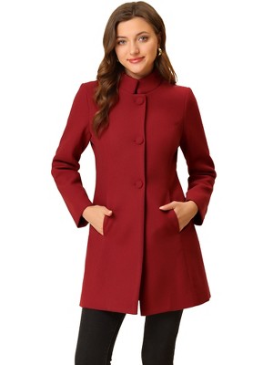 INSPIRE CHIC Women's Winter Stand Collar Single Breasted Mid-thigh Long Overcoat
