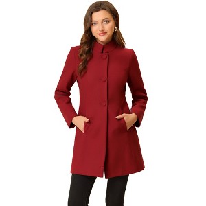 INSPIRE CHIC Women's Winter Stand Collar Single Breasted Mid-thigh Long Overcoat - 1 of 4