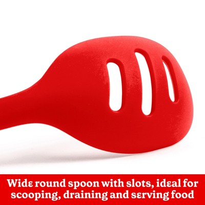 Red Silicone 13-Inch Slotted Spoon with Ergonomic Handle