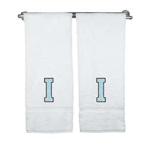 BC BARE COTTON Monogrammed Towels, Personalized Gift, Set of 2 - Embroidered Writing with Light Blue - 1 of 1