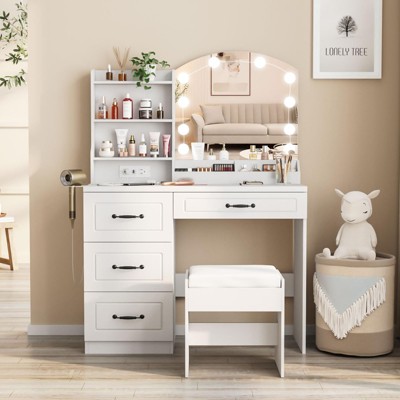 Vanity Desk with Lights and Drawers, Makeup Table Lots Storage