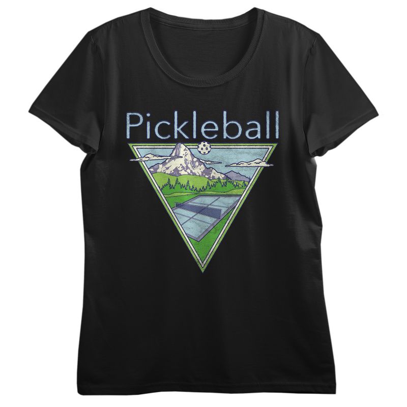 PIckleball Court Women's Black Short Sleeve Tee, 1 of 3