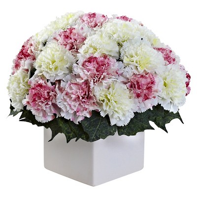 Nearly Natural Carnation Arrangement with Vase