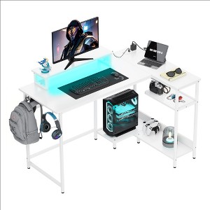 GALAXHERO 47 Inch Small L Shaped Gaming Desk, Corner Computer Desk with Power Outlets, LED Lights & Monitor Stand, Office Desk for Bedroom - 1 of 4