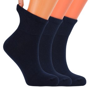 AWS/American Made Non-Binding Diabetic Ankle Socks 3 Pair Pack Moisture-Wicking Cotton - Dark Navy - Medium - 1 of 4