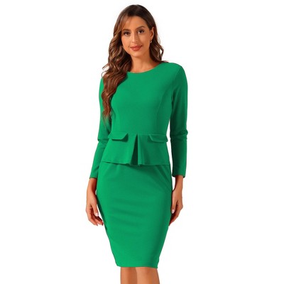 Allegra K Women's Round Neck Bracelet Sleeve Peplum High Waist Work Office Pencil Dress