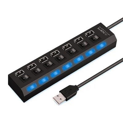 Boersma 7-Port USB 3.0 Hub – High-Speed Data Splitter with Smart Charging Port, Individual On/Off Switches, USB Extension for PC, Laptop, MacBook