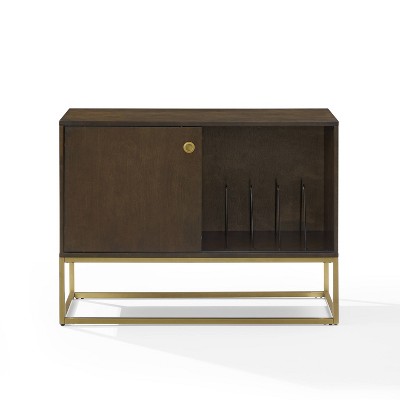Byron Dark Brown and Gold Media Console with Vinyl Storage