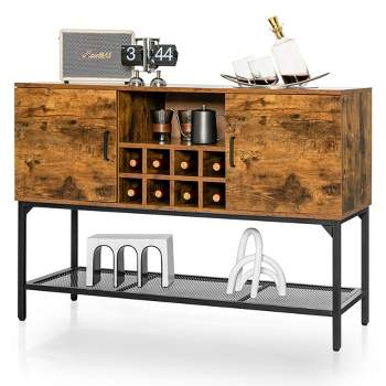 Costway Industrial Kitchen Buffet Sideboard 2-Door Console Table w/Open Shelf Wine Rack