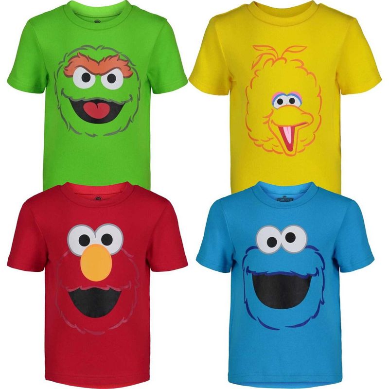 Sesame Street Bert and Ernie Oscar the Grouch Big Bird Baby 4 Pack T-Shirts Infant , 1 of 9