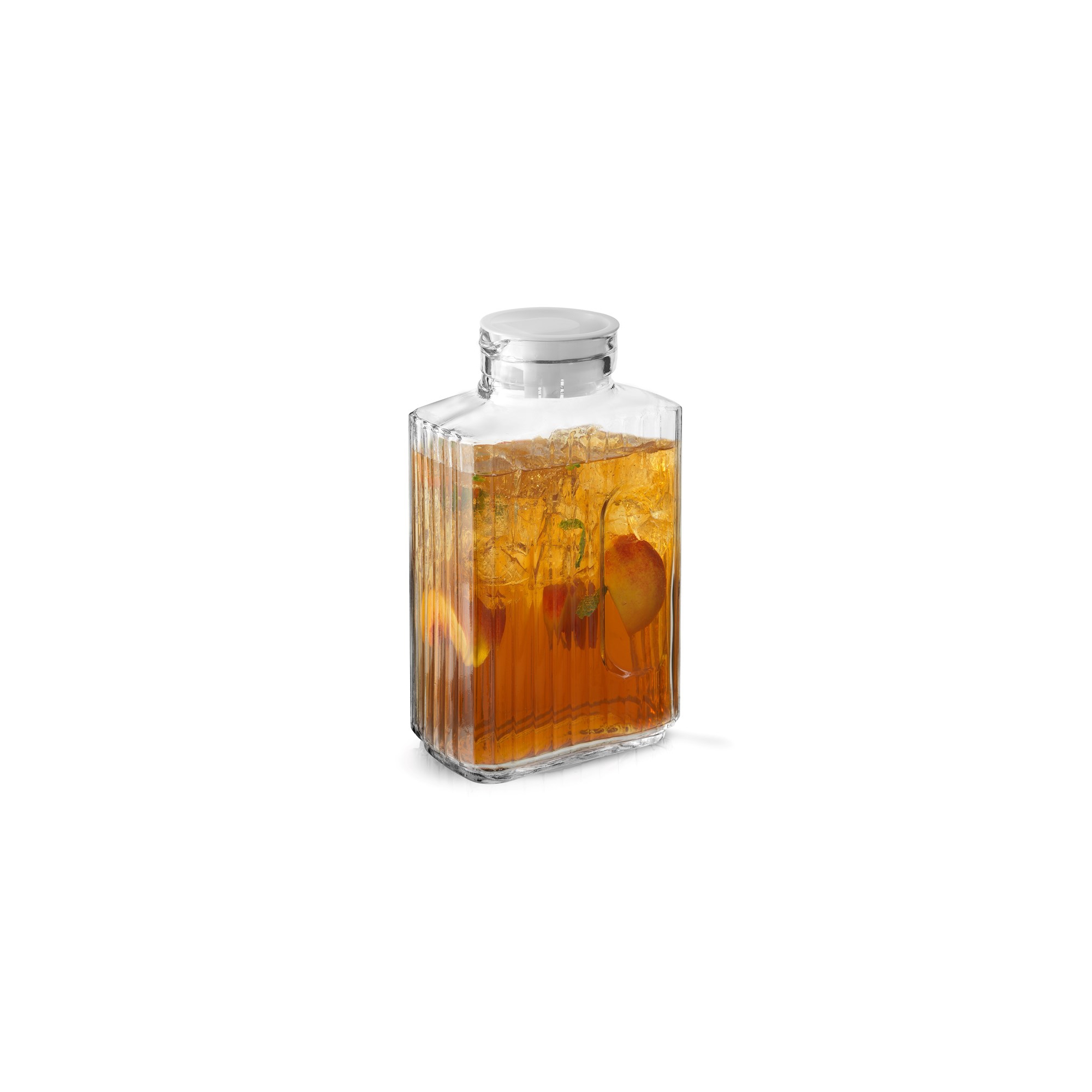 JoyJolt Beverage Serveware Glass Pitcher & 2 Lids - 67 oz Carafe for Cold Drinks