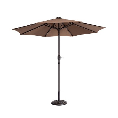 Nature Spring Patio Umbrella With LED Lights, 5-Position Vertical Tilt, 9' - Brown