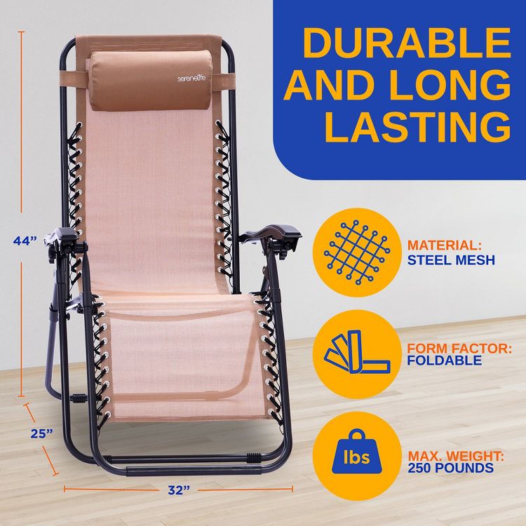 SereneLife Zero Gravity Lounge Chair, Set of 2, 2 of 7