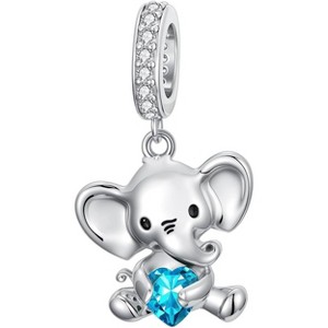 Sterling Silver Elephant Charm with 12 Birthstones - Bead for Bracelets & Jewelry Making, Gift for Women - 1 of 4