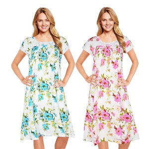JEFFRICO Womens 2 Pack Nightgowns Short Sleeve Sleepwear Soft Pajama Dress Nightshirts - 1 of 4