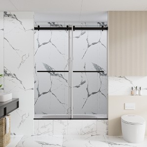 Frameless Bathtub Shower Doors 56-60 W x 60 H, Double Sliding Tub Shower Door with Tempered Glass 5/16"(8mm) - 1 of 4