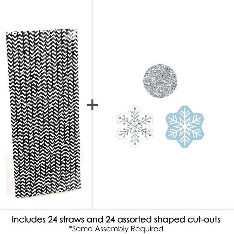 Big Dot of Happiness Winter Wonderland Paper Straw Decor - Snowflake Holiday Party and Winter Wedding Striped Decorative Straws - Set of 24, 3 of 7