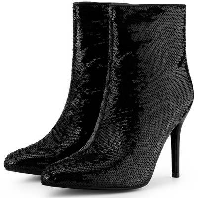 BLISSFUL STEP Women's Stiletto Heel Pointed Toe Party Sequin Dressy Ankle Boots