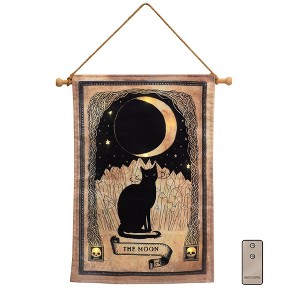 LumaBase Battery-Operated Lighted Wall Banner with Remote Control - Black Cat and Moon - 1 of 4