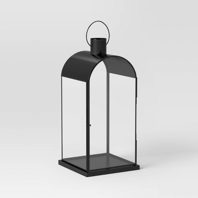 Benjara Metal Frame Lantern with Cylindrical Glass Hurricane, Set of 2,  Black - BM231424