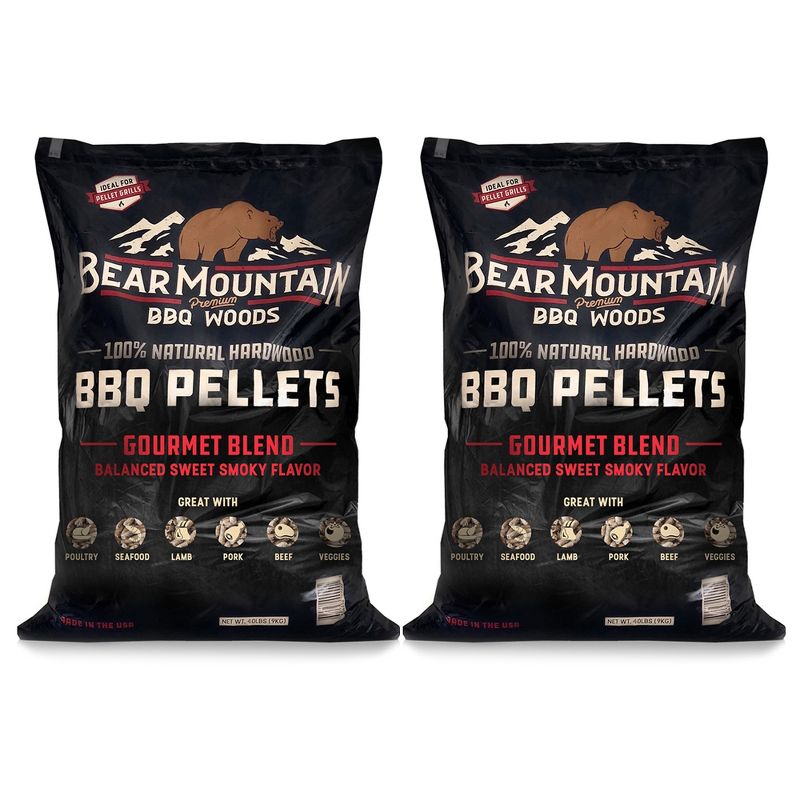Bear Mountain FB99 All Natural Low Moisture Hardwood Smoky Gourmet Blend BBQ Smoker Pellets for Outdoor Grilling, 40 Pound Bag (2 Pack), 1 of 7