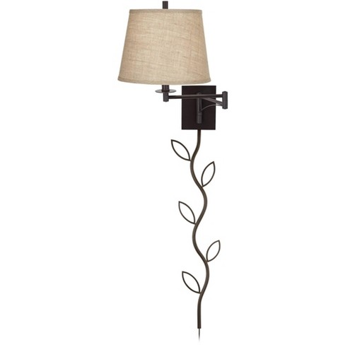 Franklin Iron Works Brinly Farmhouse Rustic Swing Arm Wall Lamp With Cord  Cover Matte Brown Plug-in Light Fixture Burlap Shade For Bedroom Bedside :  Target