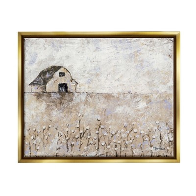 Stupell Industries White Barn Distressed Landscape Cotton Field Florals
