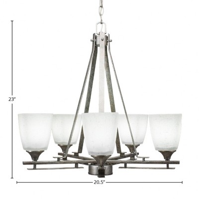 Toltec Lighting Uptowne 5 - Light Chandelier in  Aged Silver with 4.5" Square White Muslin Shade