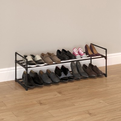 Black 2-Tier Stackable Metal and Plastic Shoe Rack